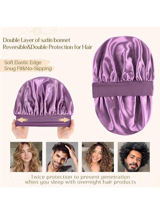 〽️Women Purple Silk Bonnet Sleeping Double Layer Satin Natural Curly Hair Cap main image 5
